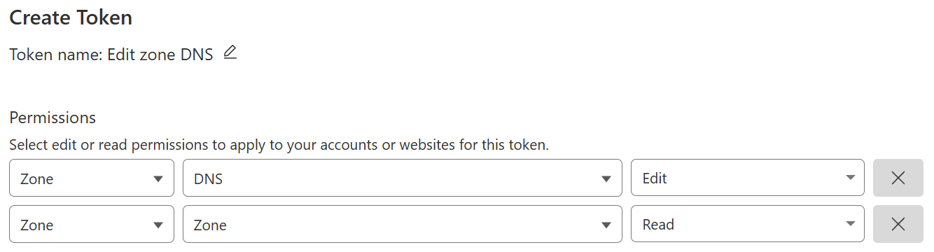 Adding the Zone, Zone, Read permissions to API token Adding the Zone, Zone, Read permissions to API token.