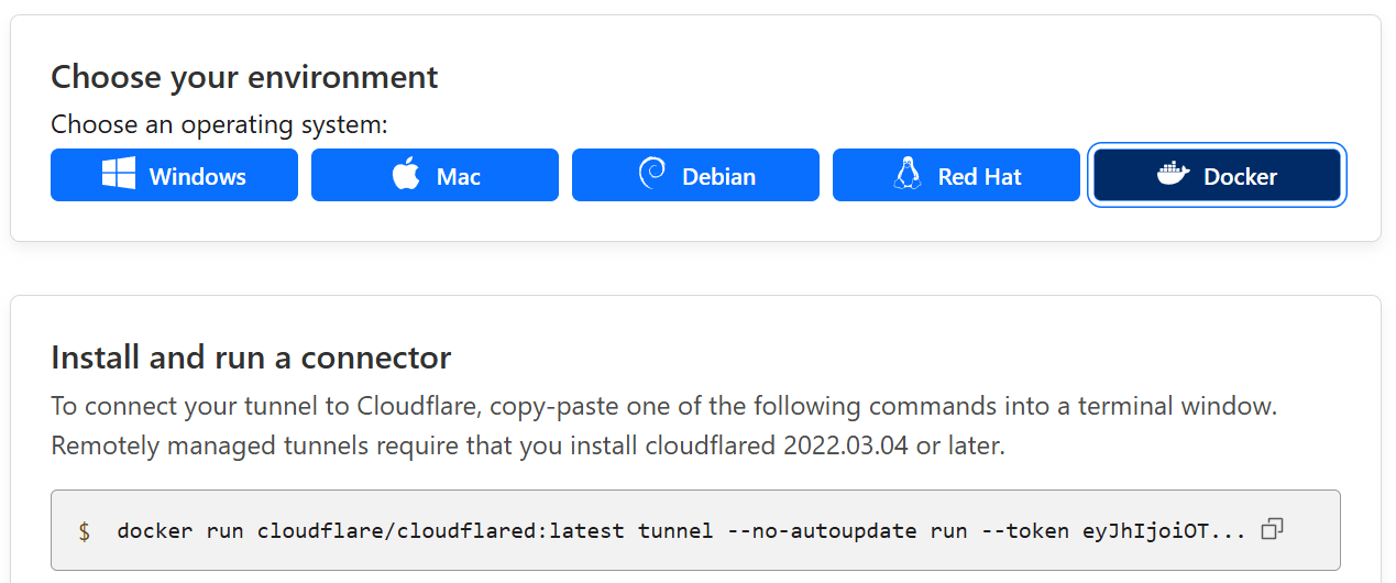 Docker run command for Cloudflared Docker run command for Cloudflared.