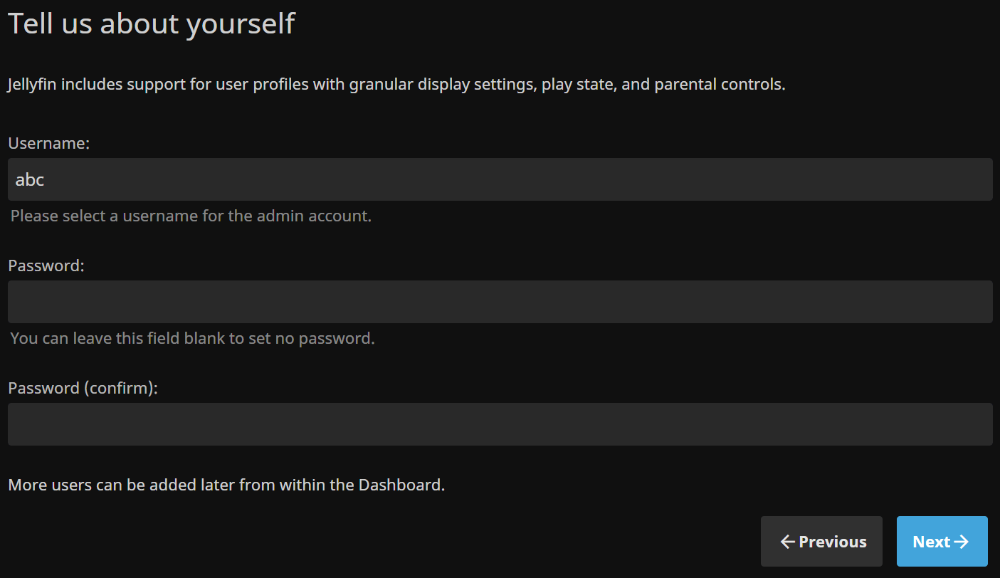 Creating a user in Jellyfin Creating a user in Jellyfin.