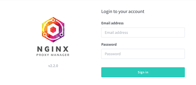Nginx Proxy Manager login screen Nginx Proxy Manager login screen.