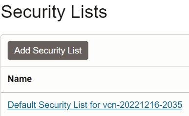 Default Security List in OCI Default Security List in OCI.