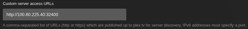 Custom server access URL setting in Plex.