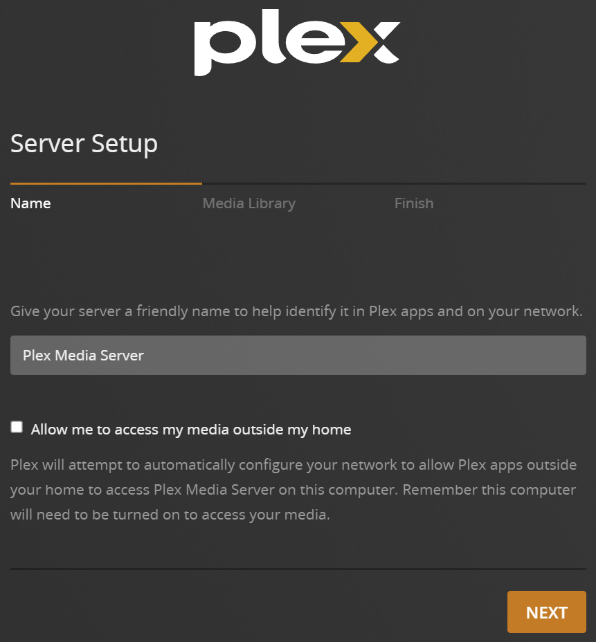 Plex server initial setup Plex server initial setup.
