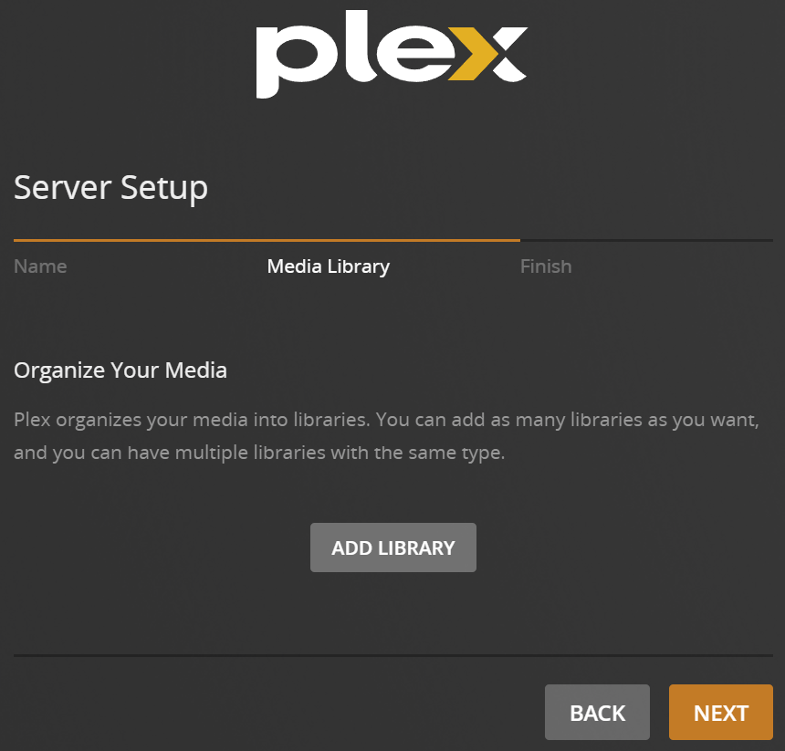 Adding a library Plex library Adding a library in Plex.