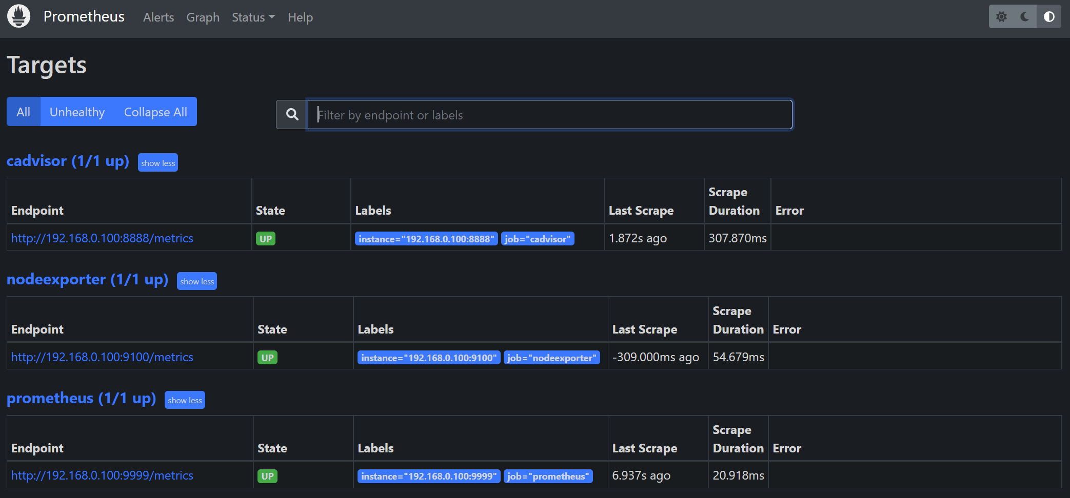 Targets in up state within Prometheus Targets in up state within Prometheus.