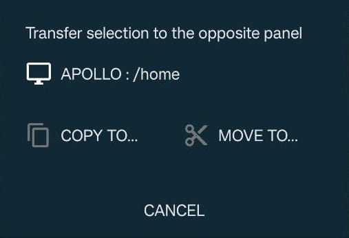 Choosing to copy or move files in Solid Explorer Choosing to copy or move files in Solid Explorer.