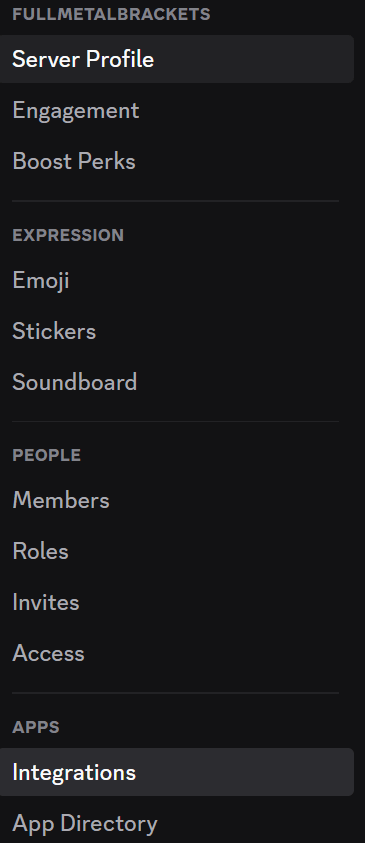 Integrations setting in Discord server Integrations setting in Discord server.