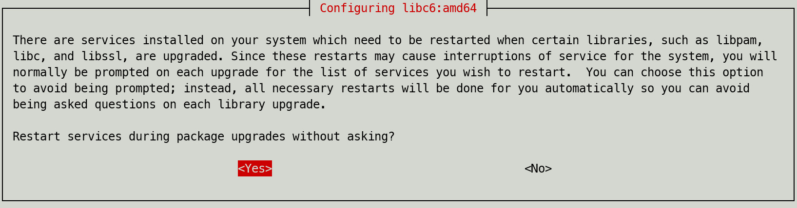 Prompt to restart certain services during upgrade from Debian 11 to Debian 12 Prompt to restart certain services during upgrade from Debian 11 to Debian 12.